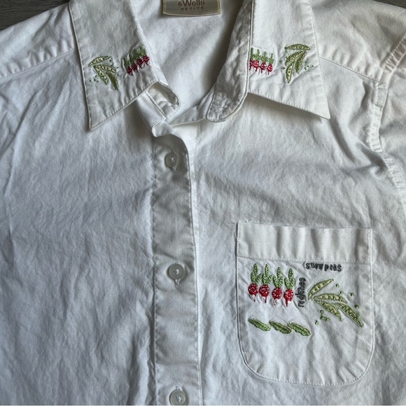 White Garden-themed Embroidered Blouse Small/Petite - Picture 4 of 5